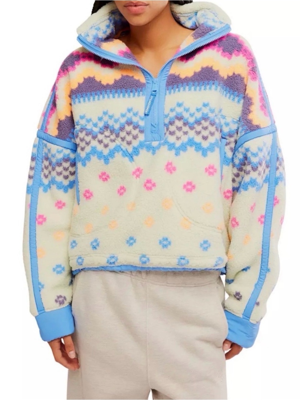 Free People Movement Isle Knit Twig Mountain High Printed Half Zip Fleece